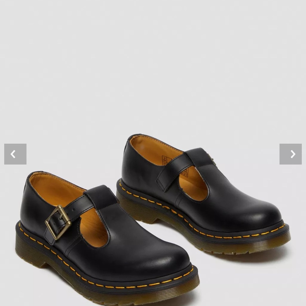 Dr. Martens Black Mary Jane Smooth Leather Shoes with Yellow Stitching
